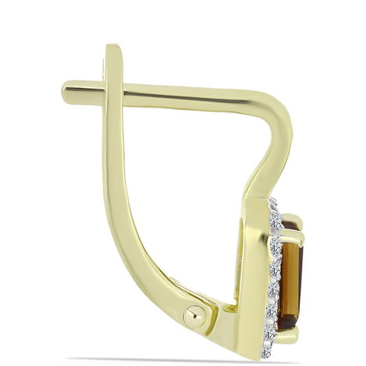 Goldplattierte Silberohrringe mit Cognac-Quarz und weißem Topas