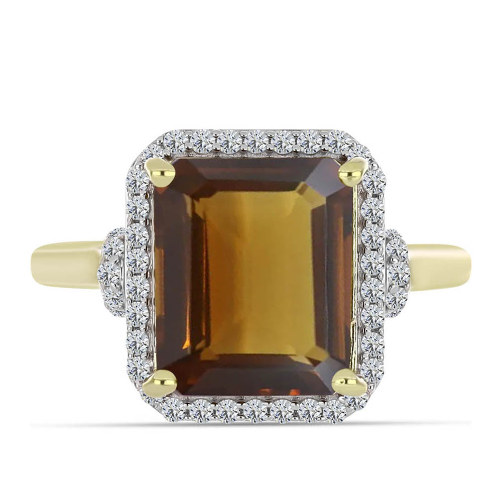 Goldplattierter Silberring mit Cognac-Quarz und weißem Topas