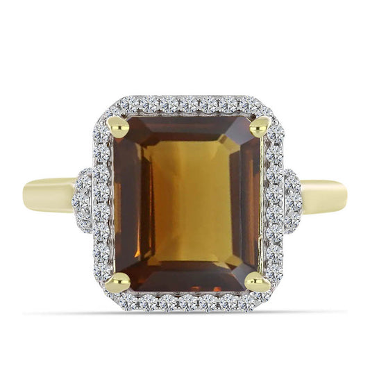 Goldplattierter Silberring mit Cognac-Quarz und weißem Topas