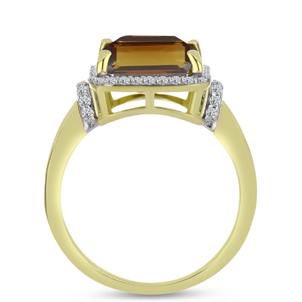 Goldplattierter Silberring mit Cognac-Quarz und weißem Topas 2 