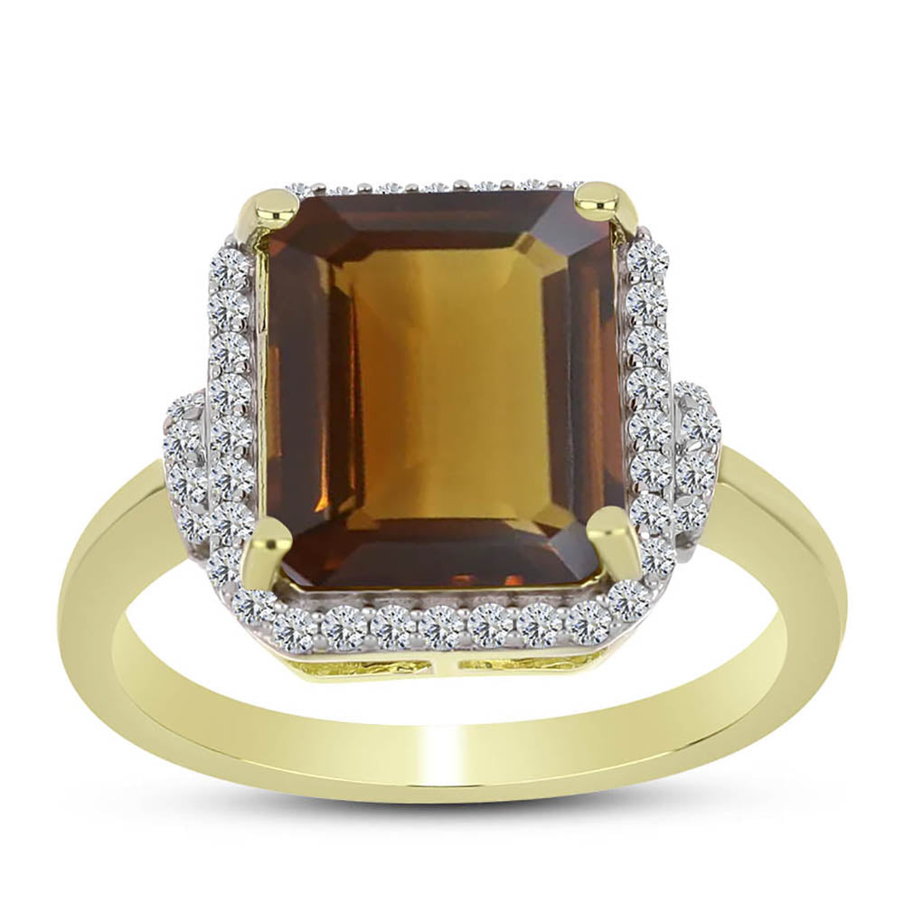 Goldplattierter Silberring mit Cognac-Quarz und weißem Topas 3 