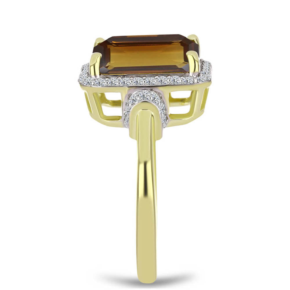 Goldplattierter Silberring mit Cognac-Quarz und weißem Topas 4 