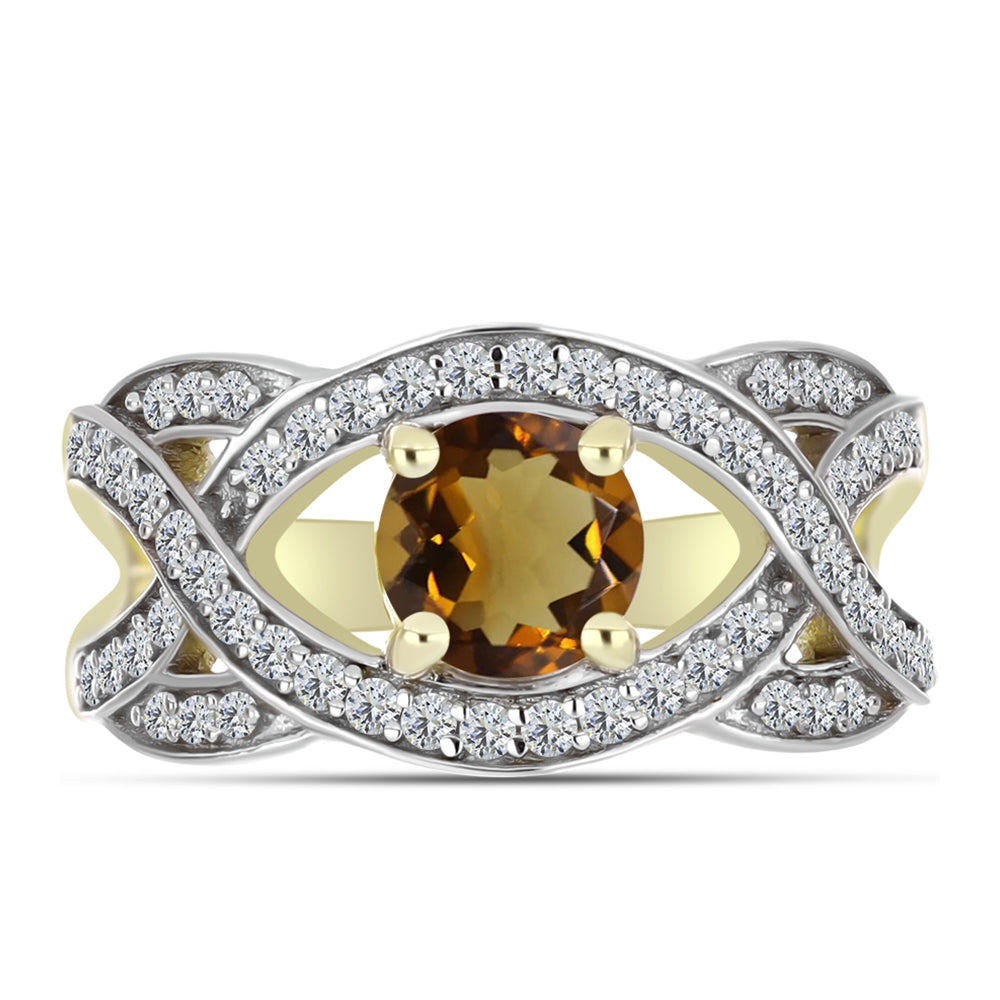 Goldplattierter Silberring mit Cognac-Quarz und weißem Topas 1 