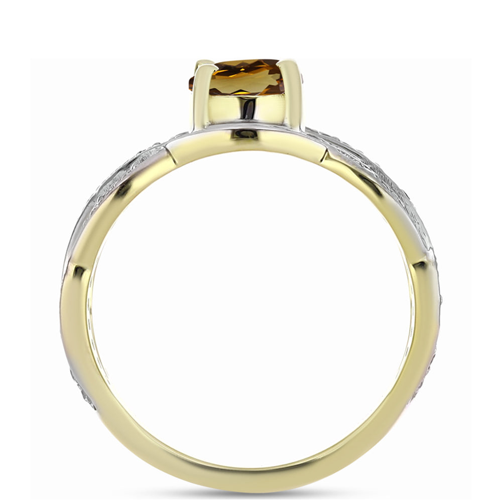 Goldplattierter Silberring mit Cognac-Quarz und weißem Topas 2 