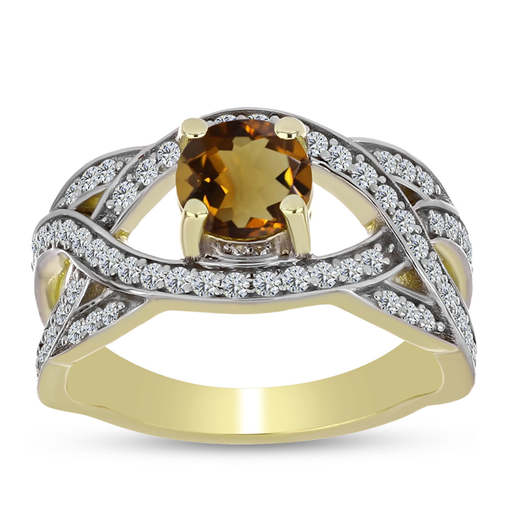 Goldplattierter Silberring mit Cognac-Quarz und weißem Topas