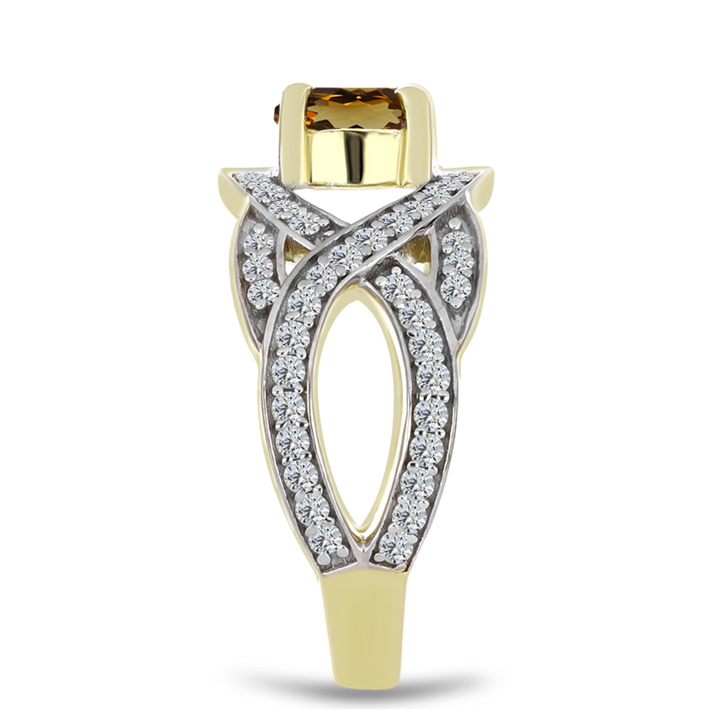 Goldplattierter Silberring mit Cognac-Quarz und weißem Topas 4 