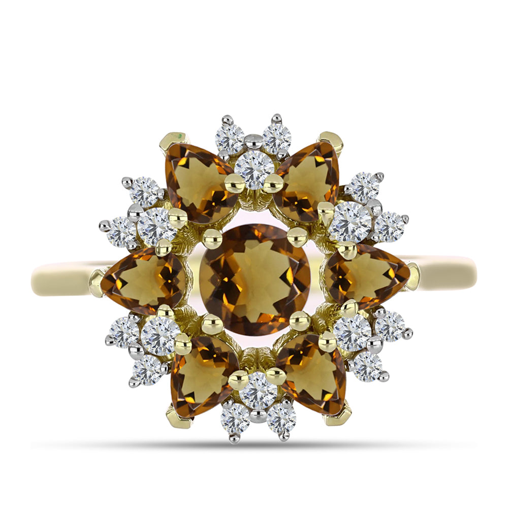Goldplattierter Silberring mit Cognac-Quarz und weißem Topas