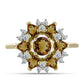 Goldplattierter Silberring mit Cognac-Quarz und weißem Topas