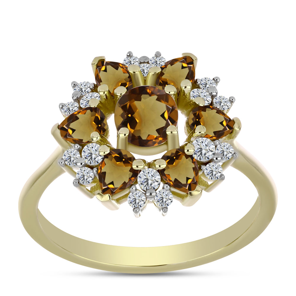 Goldplattierter Silberring mit Cognac-Quarz und weißem Topas