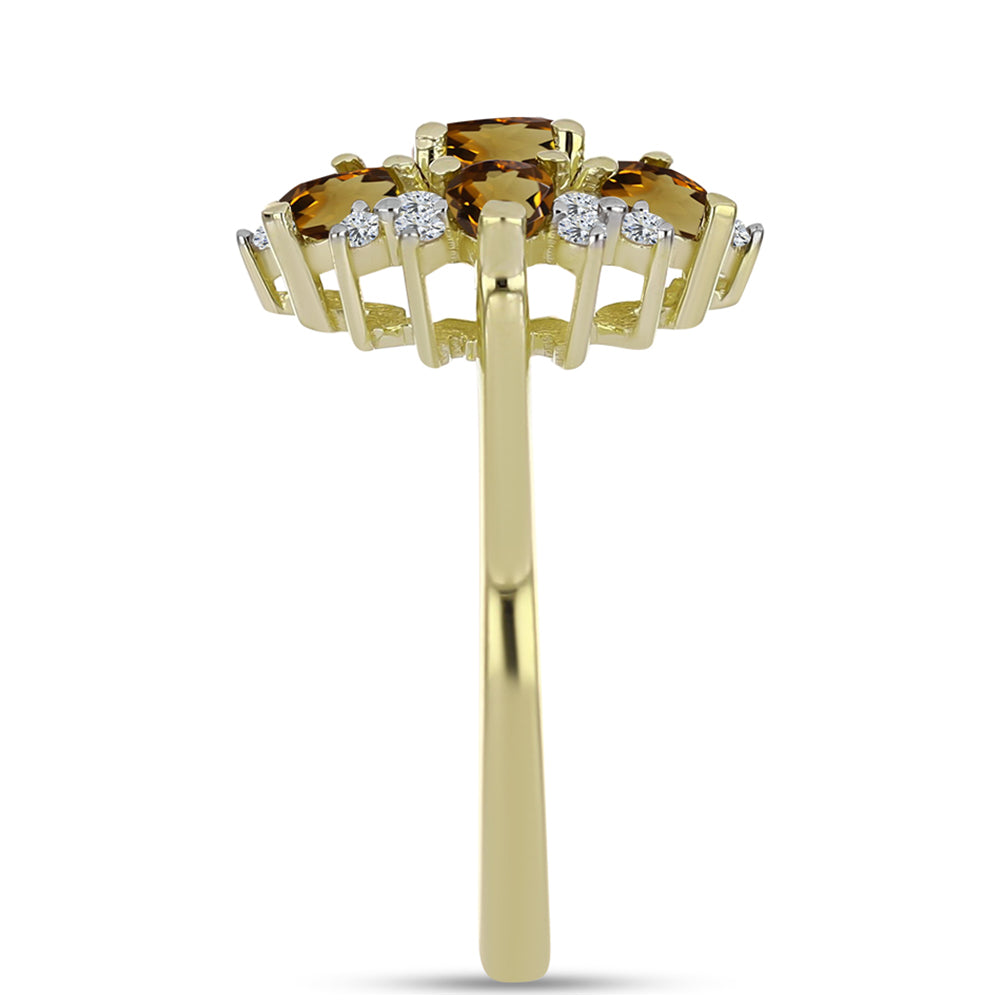 Goldplattierter Silberring mit Cognac-Quarz und weißem Topas 4 