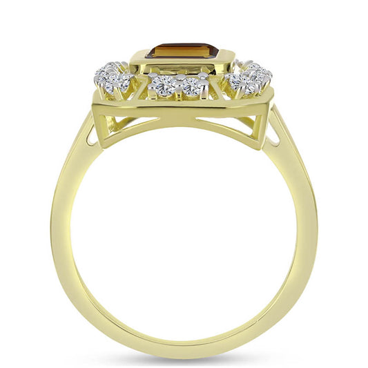 Goldplattierter Silberring mit Cognac-Quarz und weißem Topas