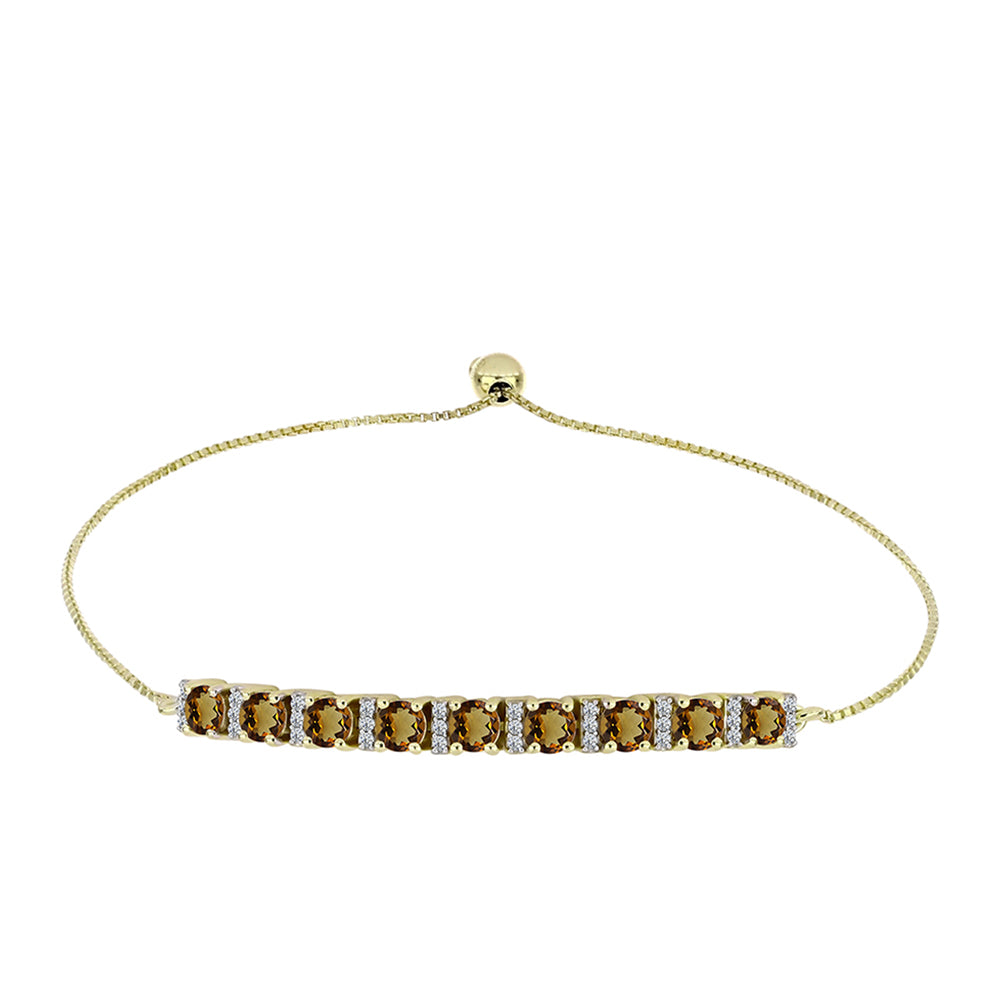 Goldplattiertes Silberarmband mit Cognac-Quarz und weißem Topas