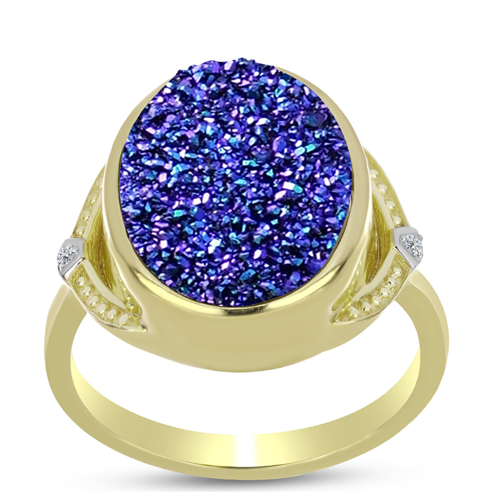 Goldplattierter Silberring mit lila Druse und weißem Topas