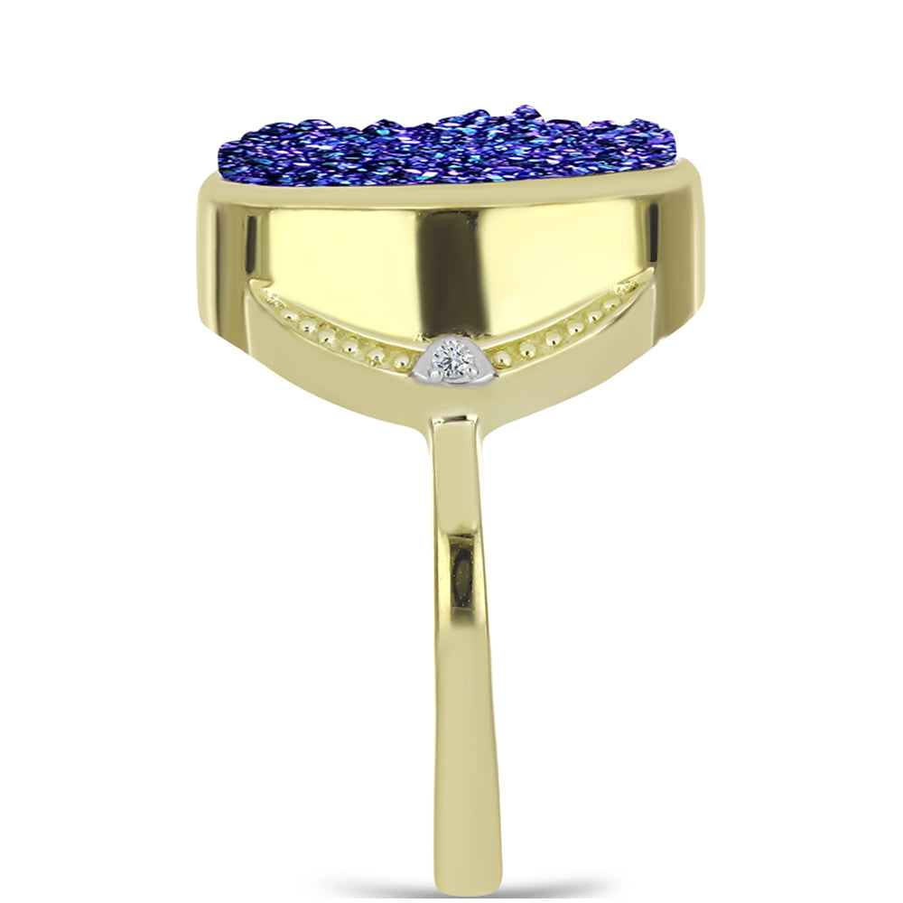 Goldplattierter Silberring mit lila Druse und weißem Topas 4 