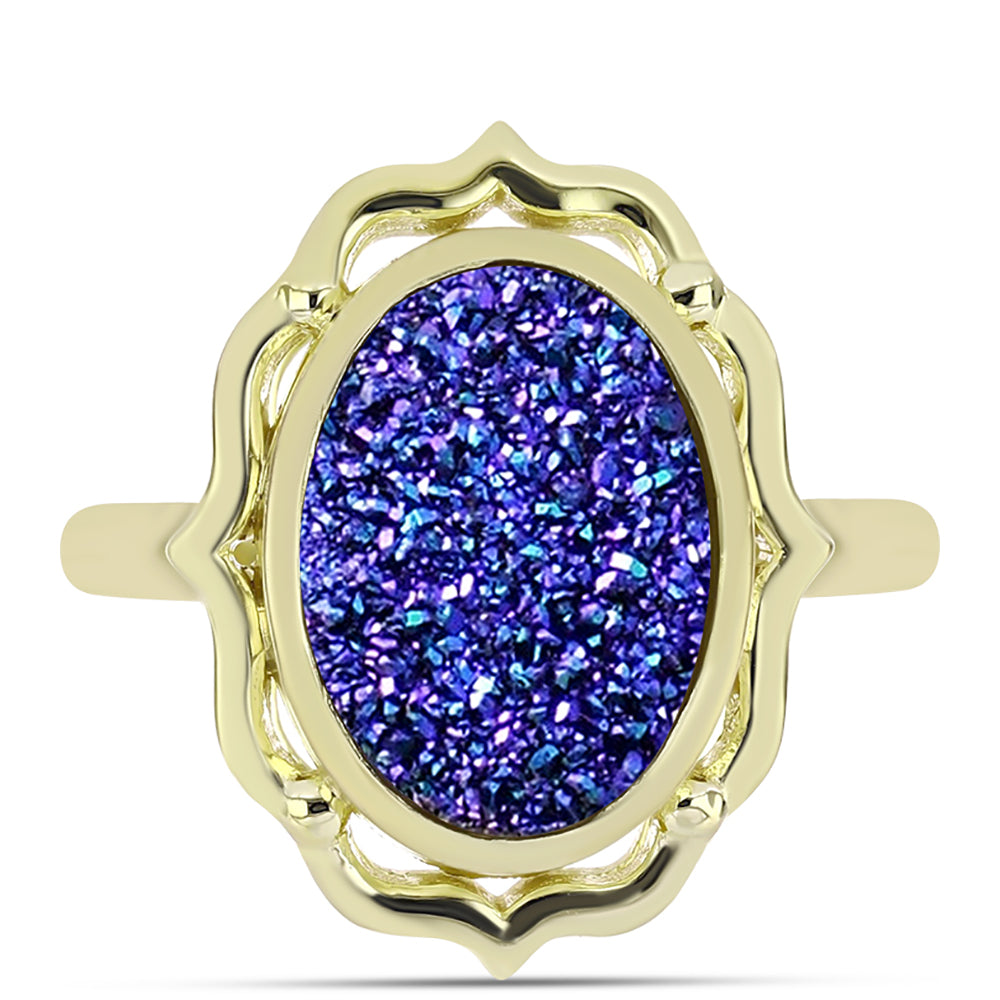 Goldplattierter Silberring mit lila Druse 1 