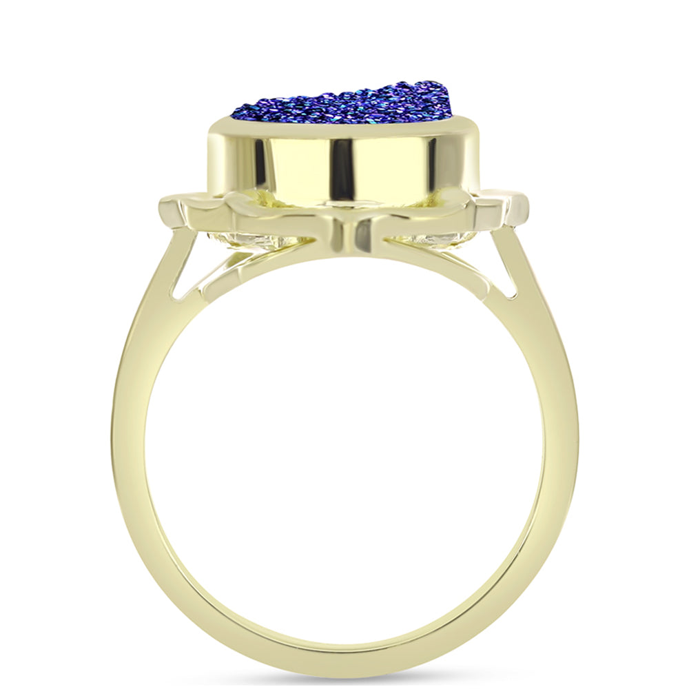 Goldplattierter Silberring mit lila Druse