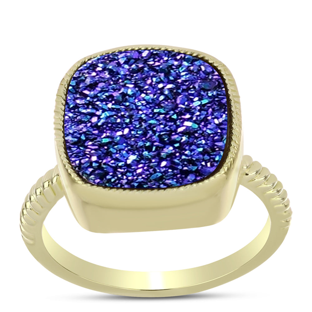 Goldplattierter Silberring mit lila Druse 3 