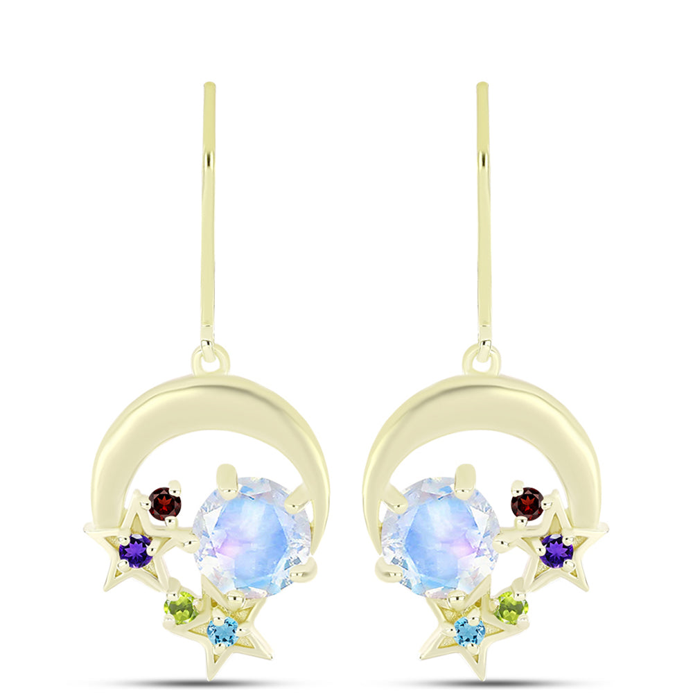 Goldplattierte Silberohrringe mit Regenbogenmondstein und marokkanischem Amethyst 1 