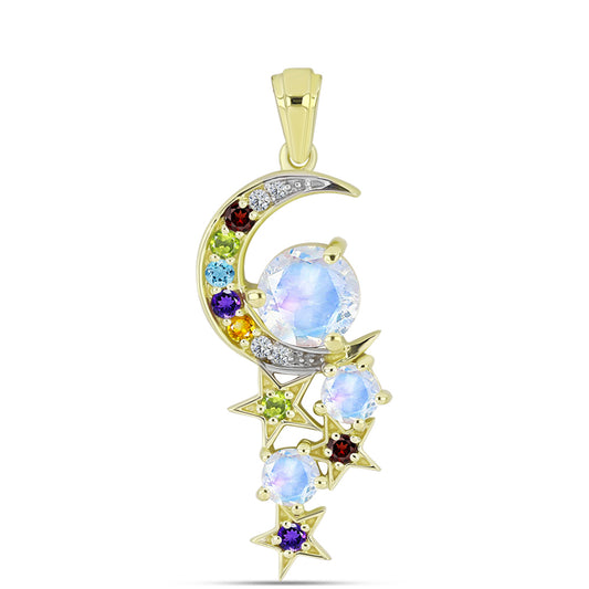 Goldplattierter Silberanhänger mit Regenbogenmondstein