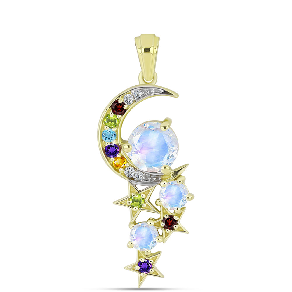 Goldplattierter Silberanhänger mit Regenbogenmondstein 5 