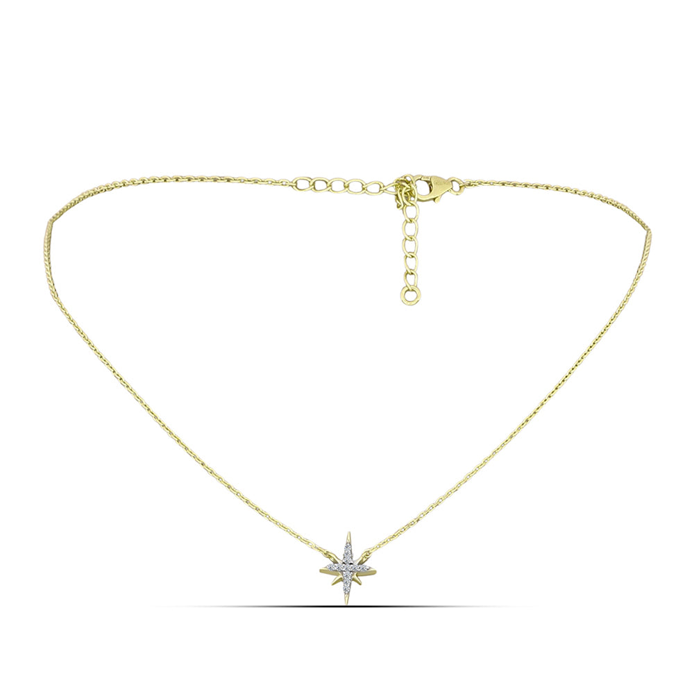 Goldplattierte Silberhalskette mit weißem Diamant