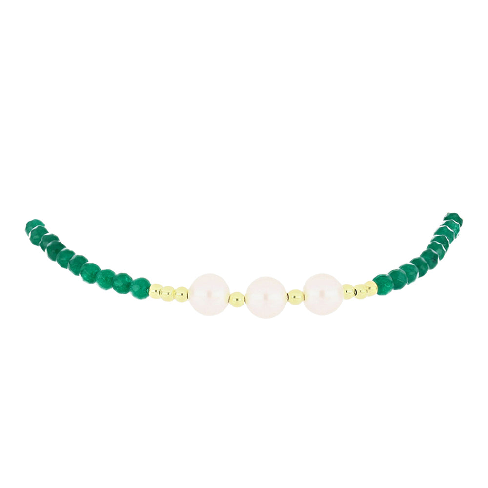 Goldplattiertes Silberarmband mit grünem Achat und weißer Süßwasserperle 2 