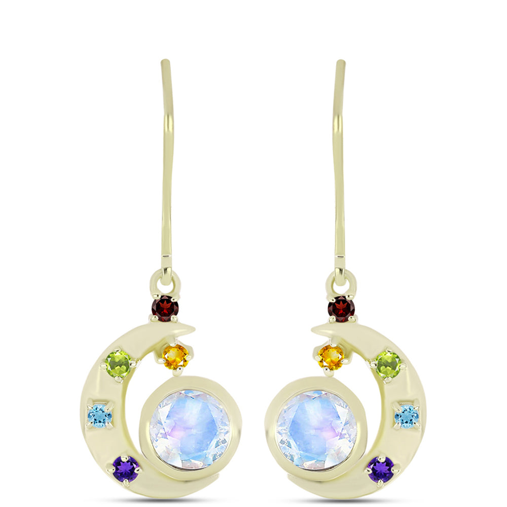 Goldplattierte Silberohrringe mit Regenbogenmondstein und marokkanischem Amethyst 1 