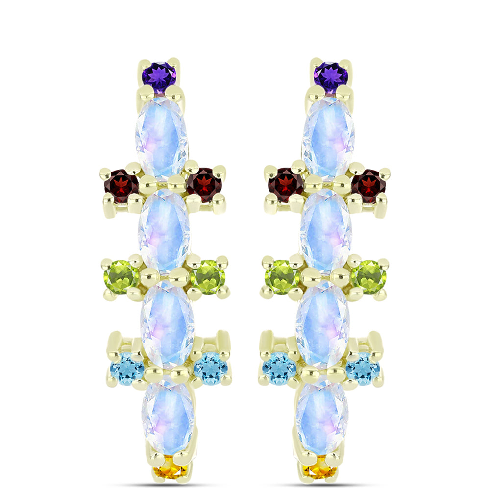 Goldplattierte Silberohrringe mit Regenbogenmondstein und marokkanischem Amethyst