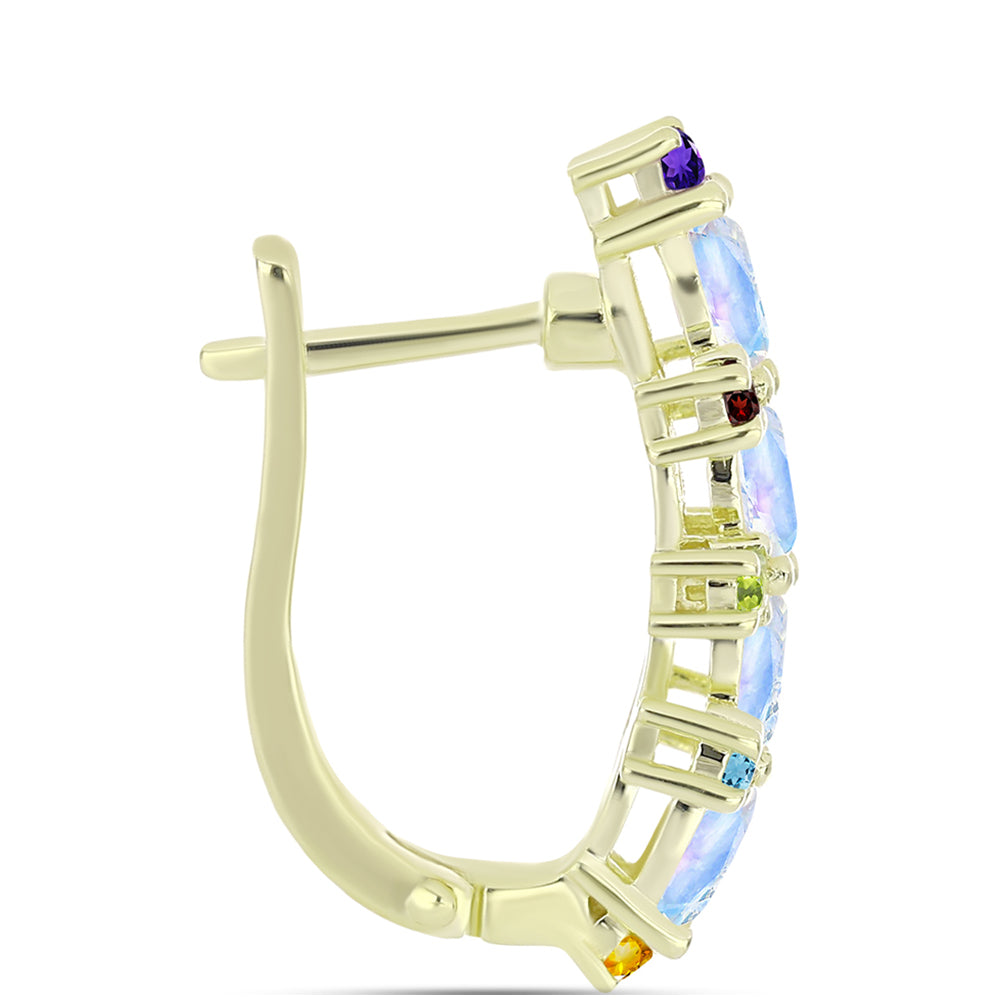Goldplattierte Silberohrringe mit Regenbogenmondstein und marokkanischem Amethyst 2 