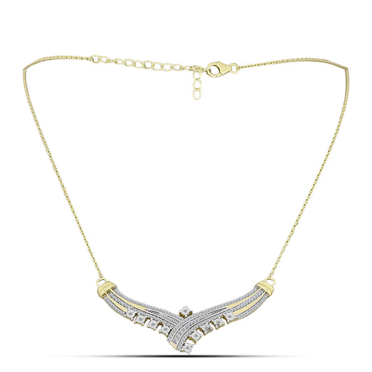 Goldplattierte Silberhalskette mit weißem Diamant und weißem Topas