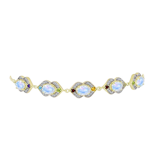 Goldplattiertes Silberarmband mit Regenbogenmondstein und marokkanischem Amethyst
