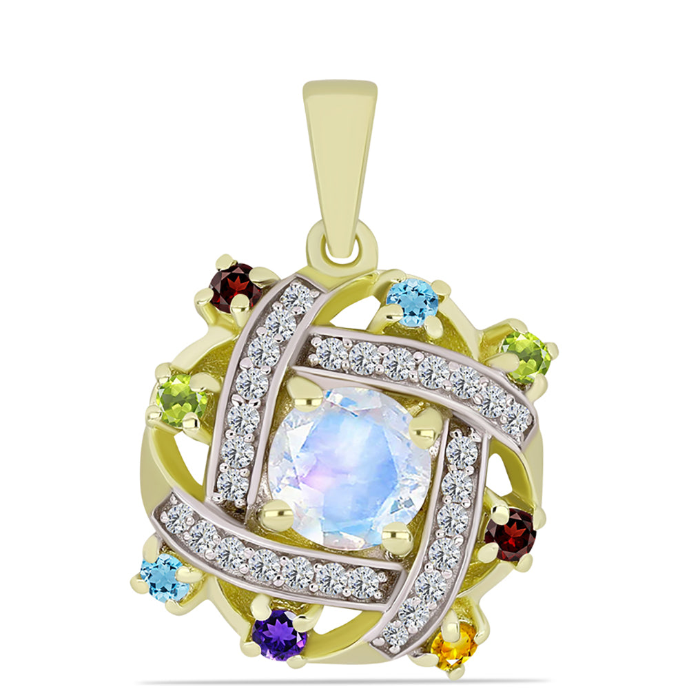 Goldplattierter Silberanhänger mit Regenbogenmondstein und marokkanischem Amethyst 1 