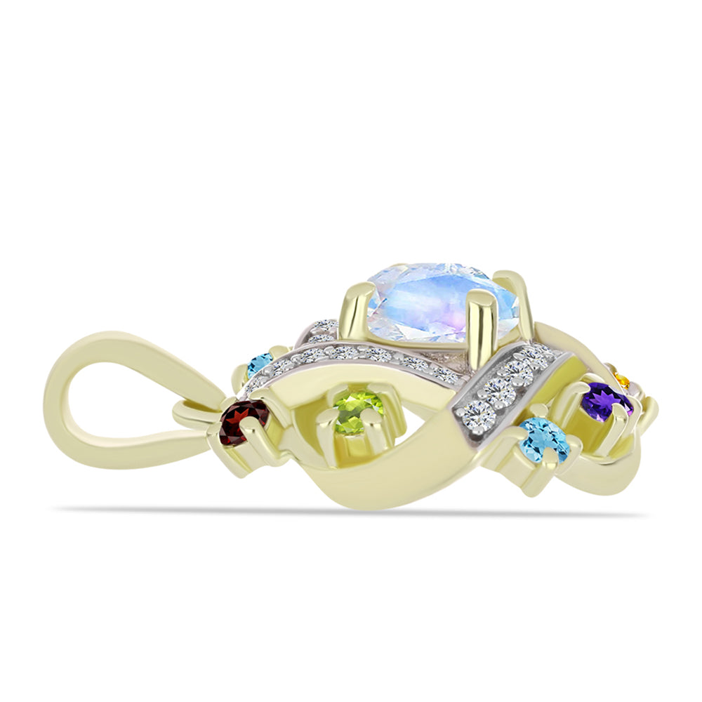 Goldplattierter Silberanhänger mit Regenbogenmondstein und marokkanischem Amethyst 2 