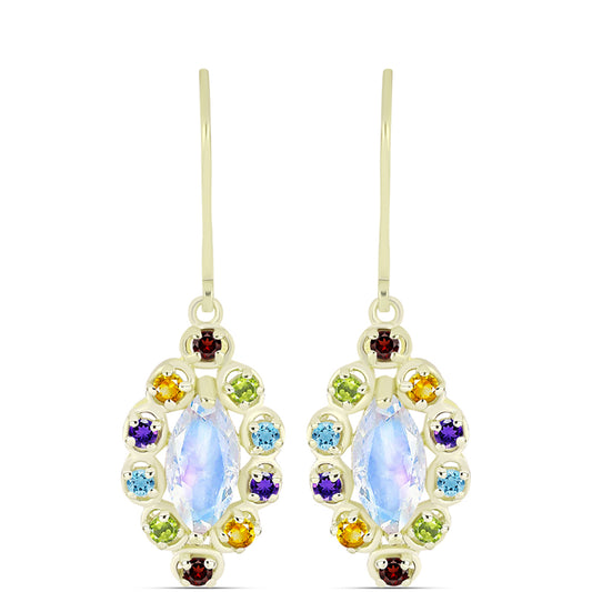 Goldplattierte Silberohrringe mit Regenbogenmondstein und marokkanischem Amethyst