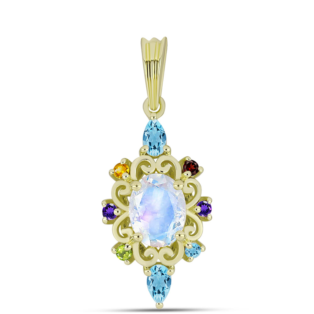Goldplattierter Silberanhänger mit Regenbogenmondstein 3 