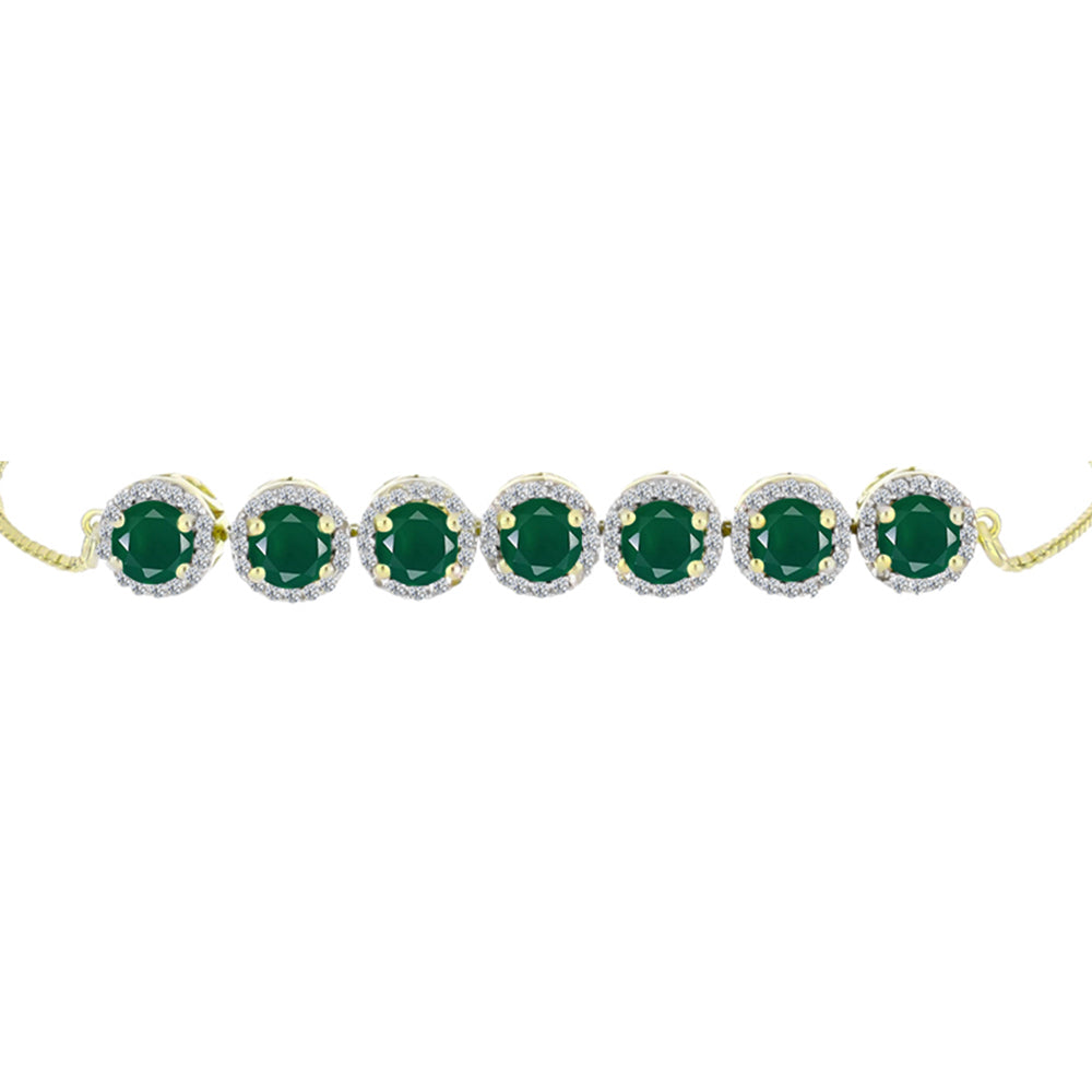 Goldplattiertes Silberarmband mit grünem Achat und weißem Topas 3 