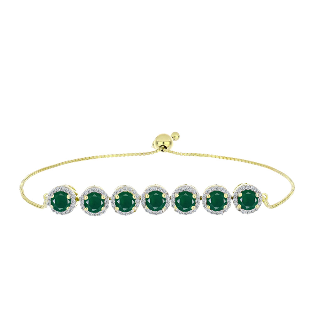Goldplattiertes Silberarmband mit grünem Achat und weißem Topas 1 