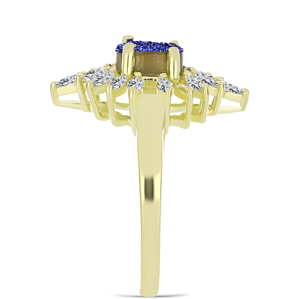 Goldplattierter Silberring mit lila Druse und weißem Zirkon 4 
