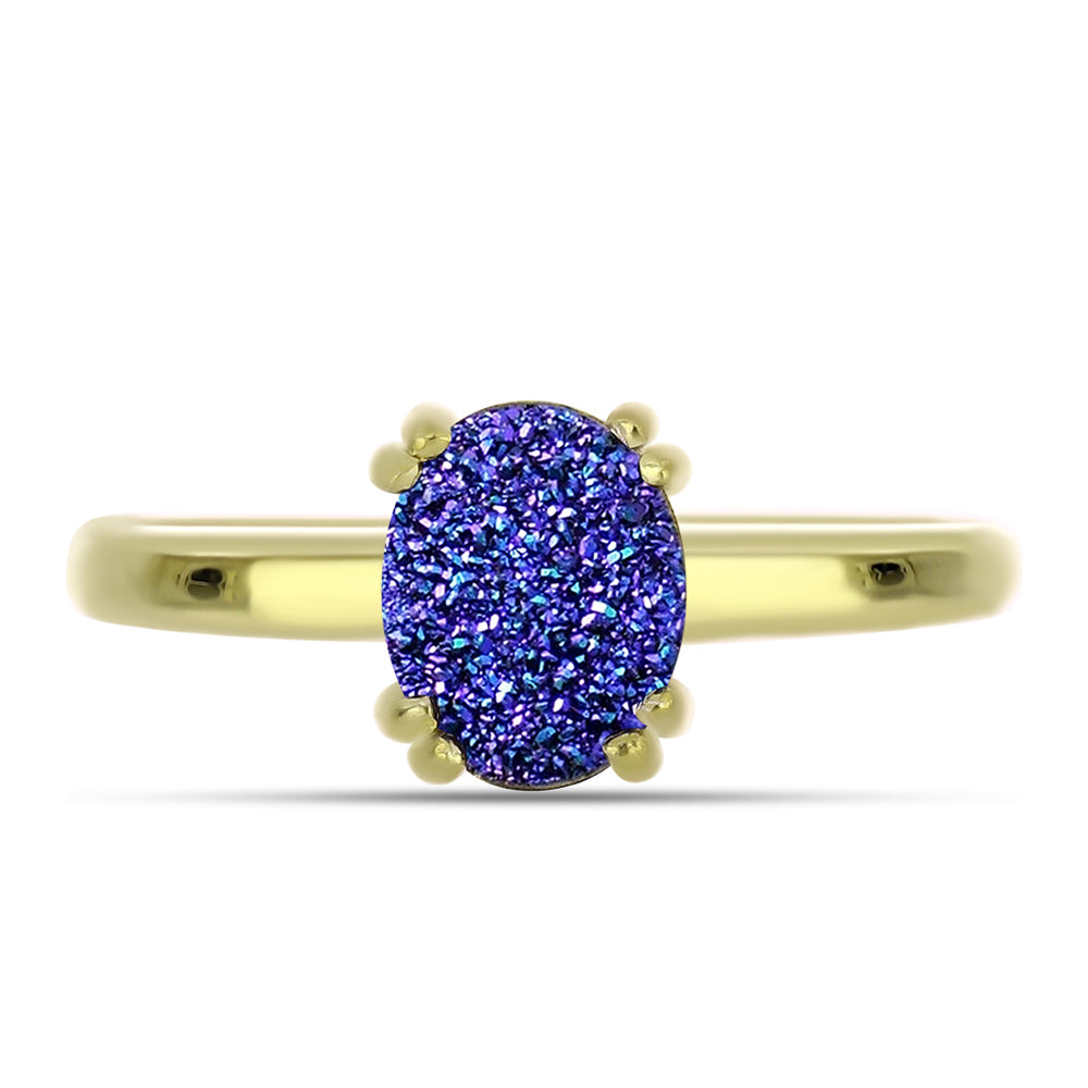 Goldplattierter Silberring mit lila Druse 1 