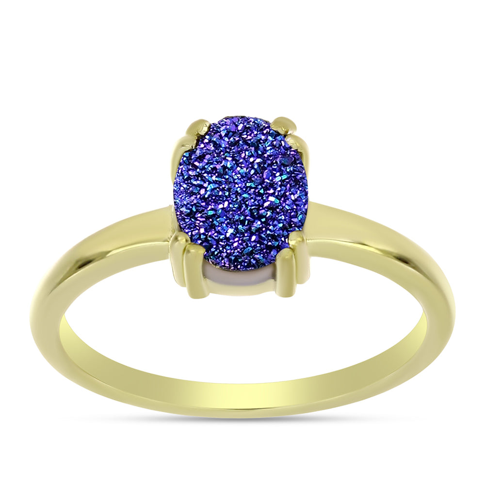 Goldplattierter Silberring mit lila Druse 7 