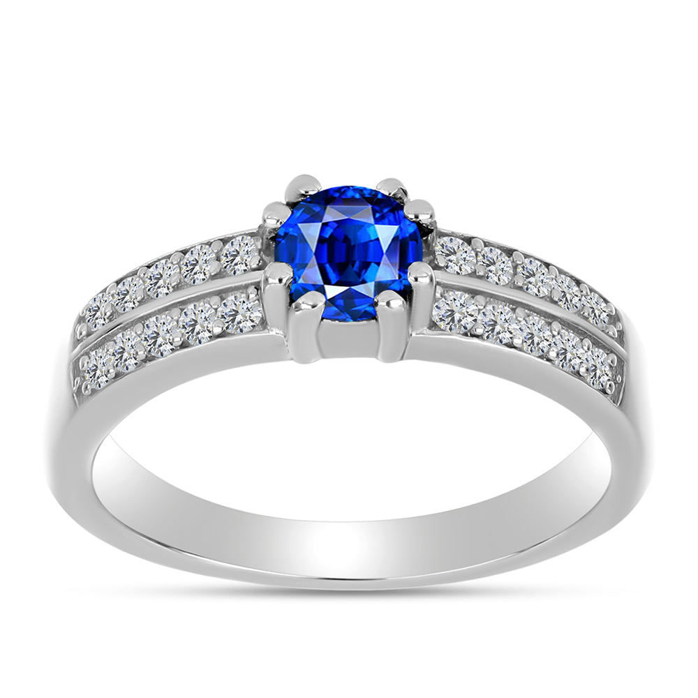 Silberring mit australischem blauem Saphir und weißem Topas 7 