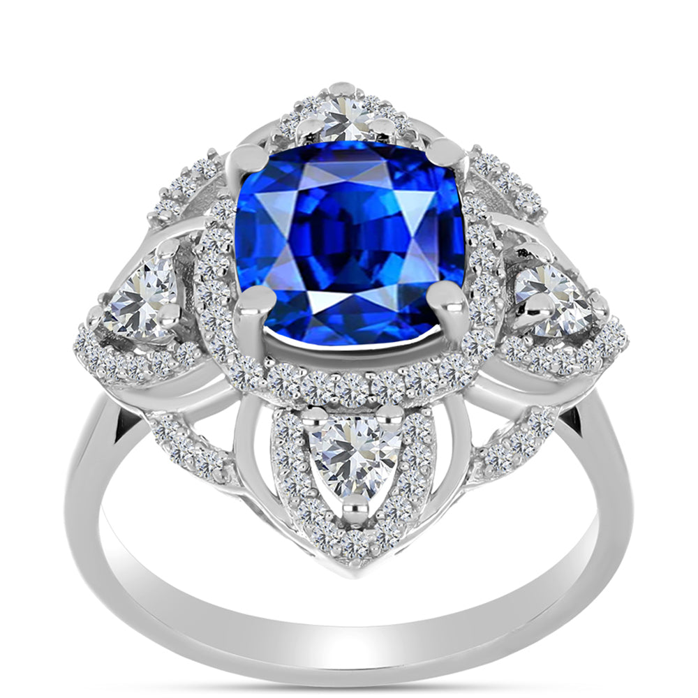 Silberring mit australischem blauem Saphir und weißem Topas 7 