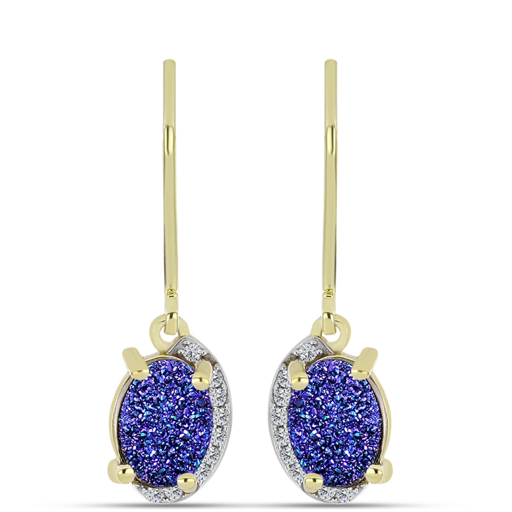 Goldplattierte Silberohrringe mit lila Druse und weißem Topas 1 