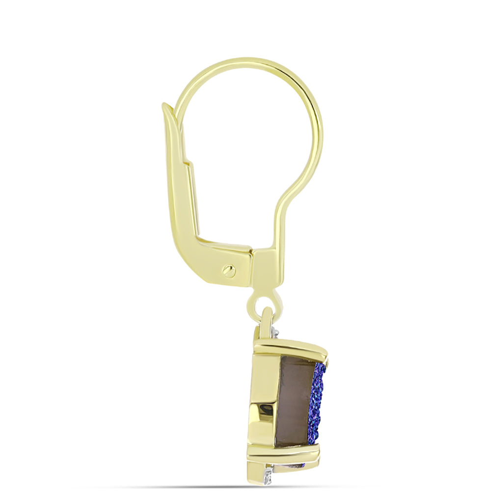 Goldplattierte Silberohrringe mit lila Druse und weißem Topas 2 