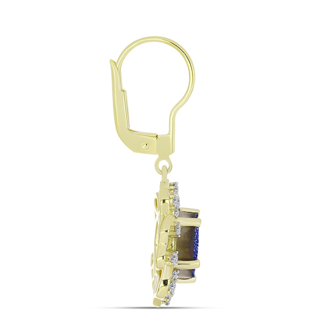 Goldplattierte Silberohrringe mit lila Druse und weißem Topas 2 