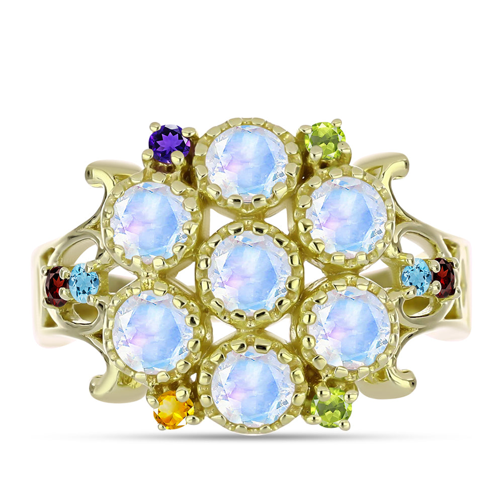 Goldplattierter Silberring mit Regenbogenmondstein und marokkanischem Amethyst 1 