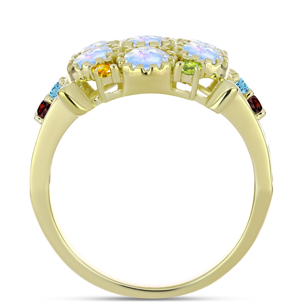 Goldplattierter Silberring mit Regenbogenmondstein und marokkanischem Amethyst