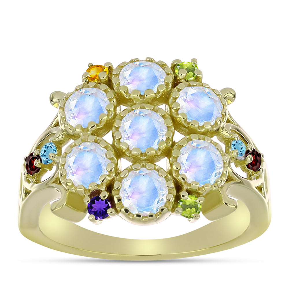 Goldplattierter Silberring mit Regenbogenmondstein und marokkanischem Amethyst 3 