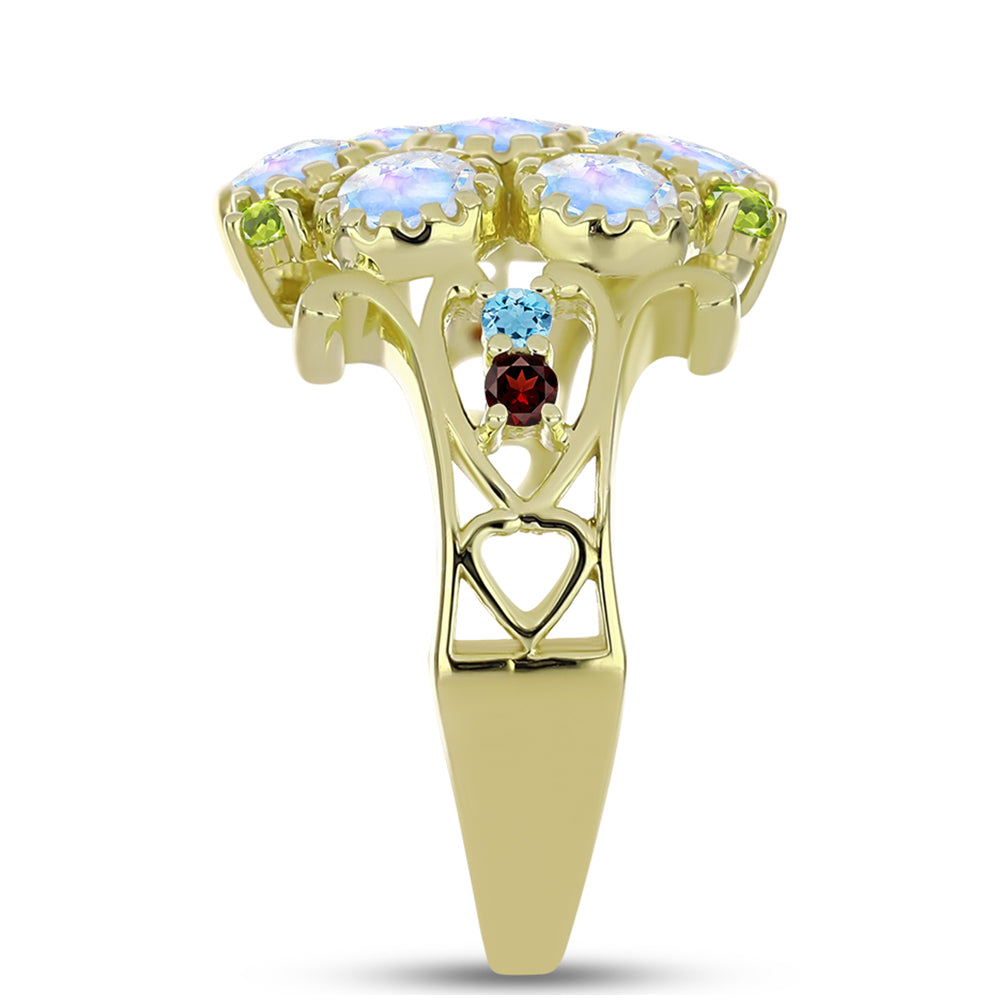 Goldplattierter Silberring mit Regenbogenmondstein und marokkanischem Amethyst 4 