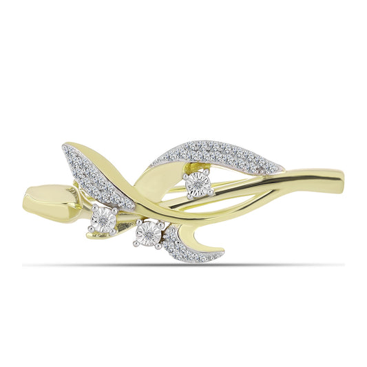 Goldplattierte Silberbrosche mit weißem Diamant und weißem Topas
